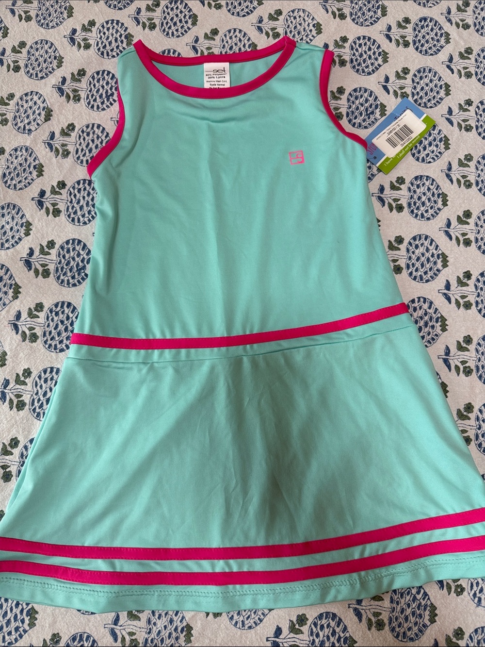 SET Girls' Aqua Tank Athletic Dress with Pink Trim